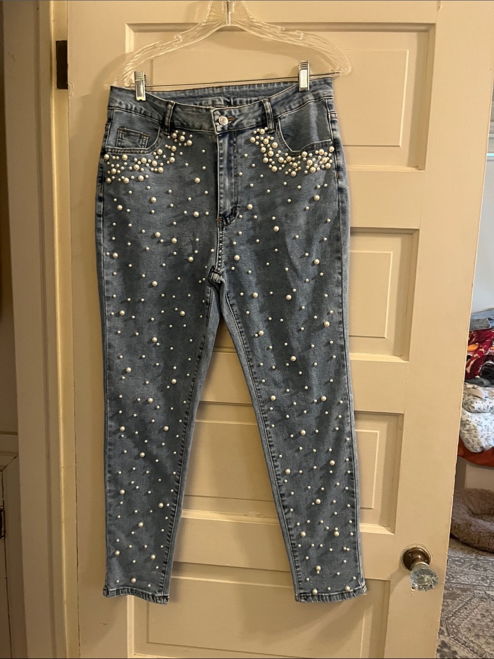 Pearl-Embellished Skinny Jeans
